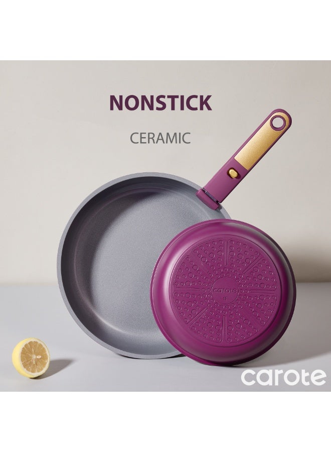 Carote 3-Piece Ceramic Frying Pan Set, 8" & 10" Nonstick Fry Pans with Removable Handle, PFAS-Free Healthy Cooking, Full-Spray Base, All-Stovetop Compatible Skillet Set, Dishwasher Safe (Purple) - Image 5